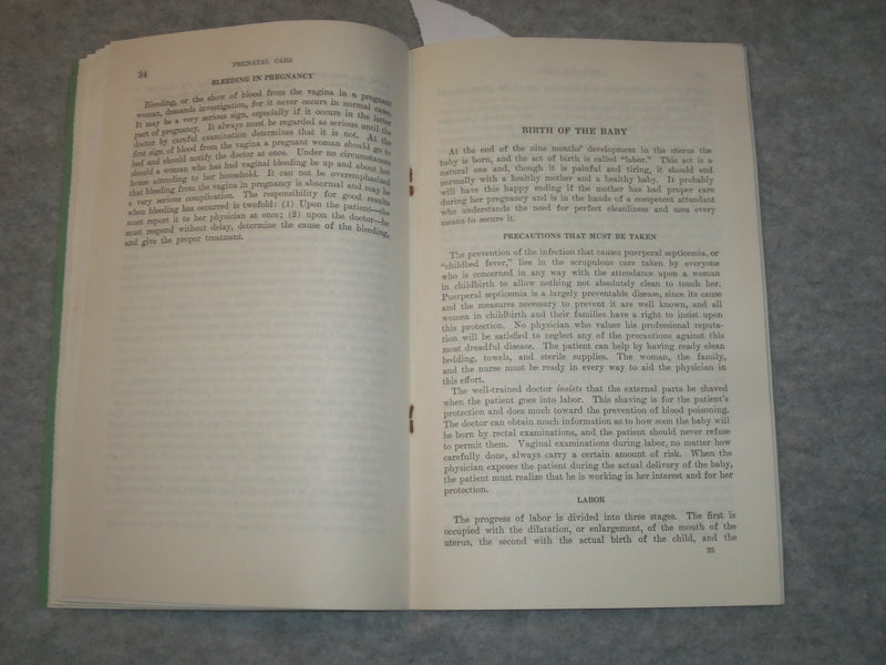 1938 PRENATAL CARE - CHILDREN'S BUREAU PUBLICATION NO. 4 - J 6280