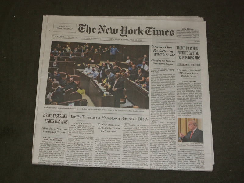 2018 JULY 20 NEW YORK TIMES - TRUMP TO INVITE PUTIN TO CAPITAL, BLINDSIDING AIDE
