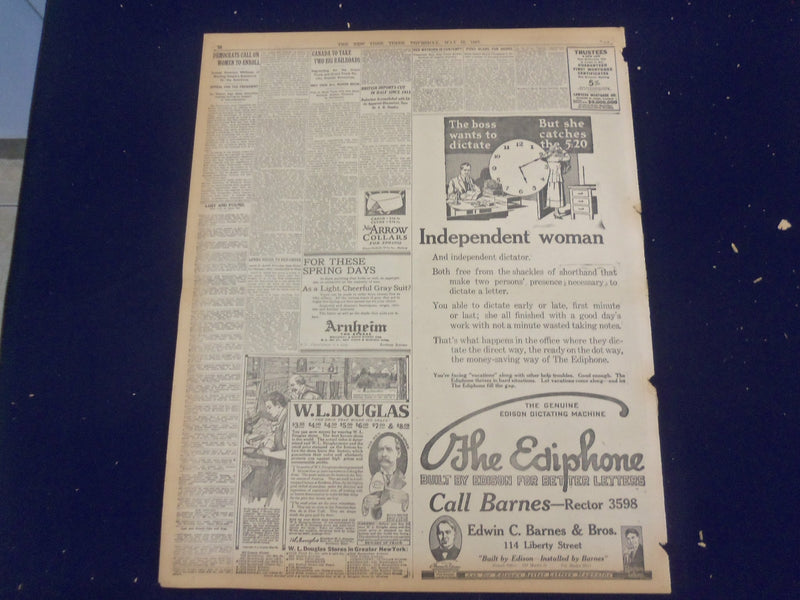 1918 MAY 16 NEW YORK TIMES - SENATE WAR INQUIRY MODIFIED BY WILSON - NT 8182