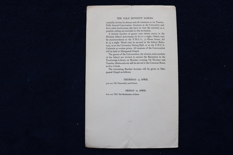 1934 YALE DIVINITY SCHOOL 25TH ANNUAL CONVOCATION SOFTCOVER BOOKLET - K 1505