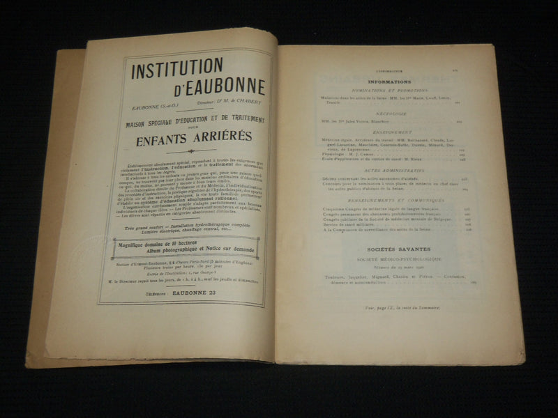 1920-1922 L'INFORMATEUR DES ALIENISTES ET DES NEUROLOGISTS LOT OF 12 - WR 505G