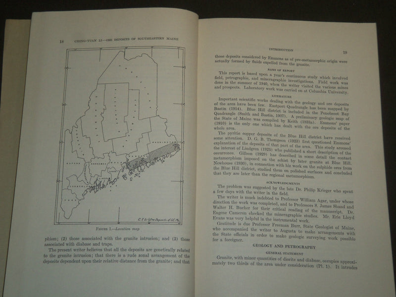 1942 GENESIS OF SOME ORE DEPOSITS OF SOUTHEASTERN MAINE BOOK BY CHING LI- J 4976