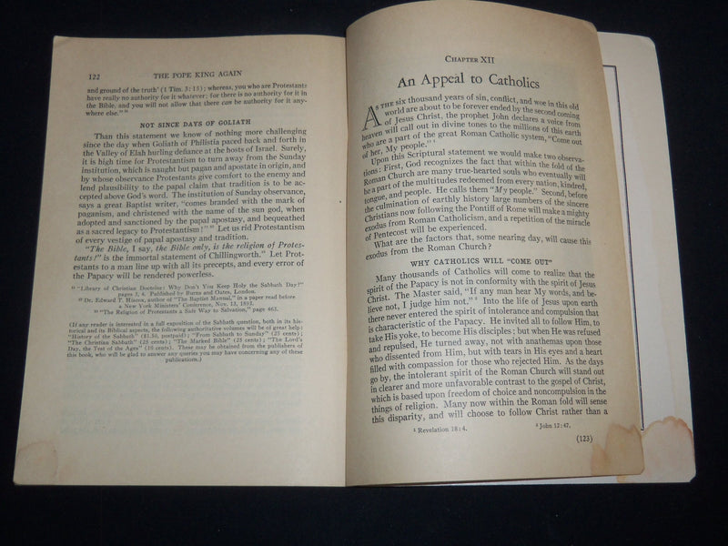 1929 THE POPE KING AGAIN SOFTCOVER BOOK BY ALONZO BAKER - J 9293