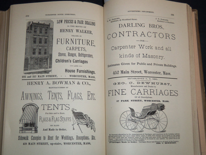 1890 WORCESTER DIRECTORY BY HENRY J. HOWLAND - MAP - KD 81X