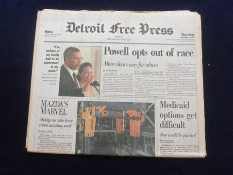 1995 NOV 9 DETROIT FREE PRESS NEWSPAPER -COLIN POWELL OPTS OUT OF RACE - NP 7253