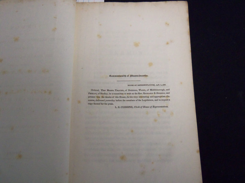 1838 ANNIVERSARY ELECTION SERMON BY RICHARD S. STORRS - BOSTON - J 8873