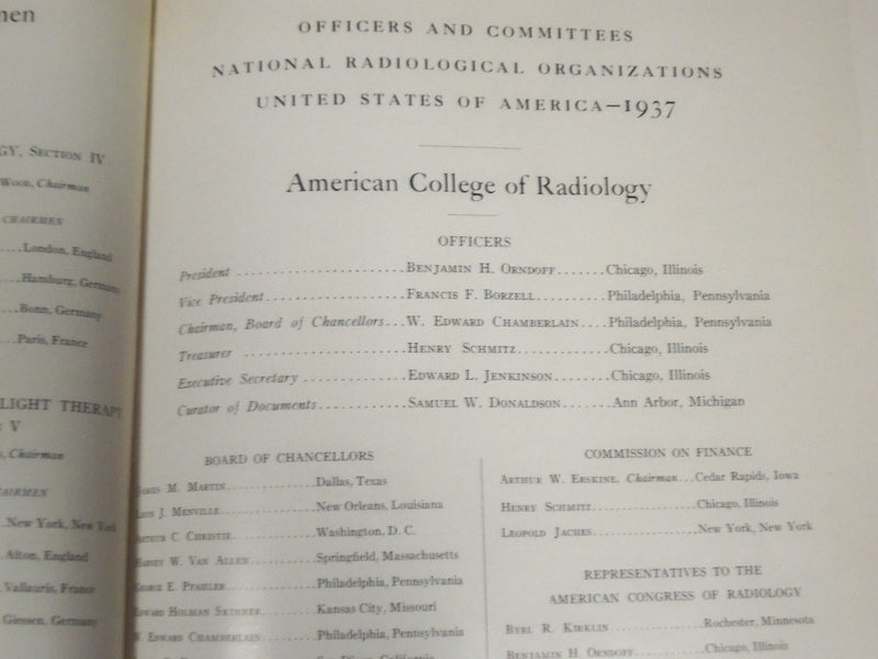 1937 FIFTH INTERNATIONAL CONGRESS OF RADIOLOGY ICR CATALOGUE - PHOTOS - J 1931