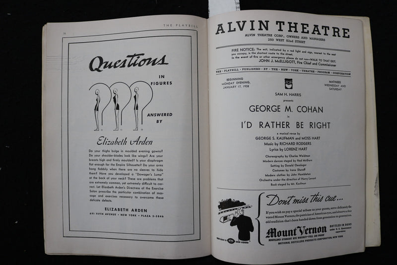 1938 I'D RATHER BE RIGHT PROGRAM- THE PLAYBILL-GEORGE M. COHAN -LOT OF 2- K 3049
