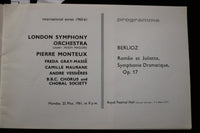 1961 MAY 5 & 22 LONDON SYMPHONY ORCHESTRA PROGRAMS - LOT OF 2 - K 1911