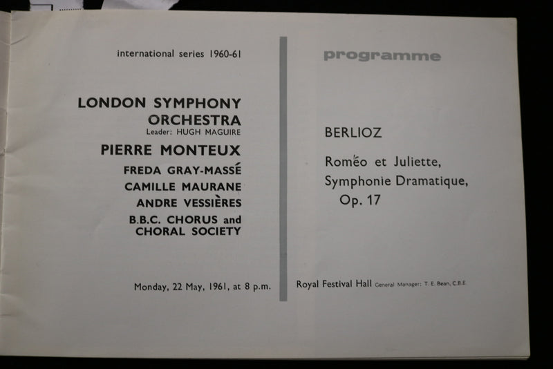 1961 MAY 5 & 22 LONDON SYMPHONY ORCHESTRA PROGRAMS - LOT OF 2 - K 1911