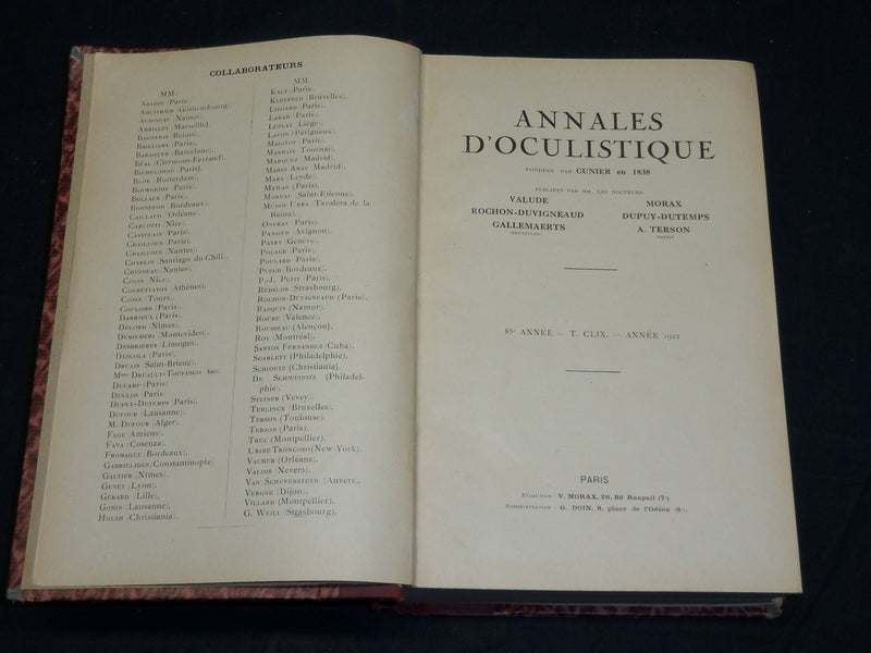 1906-1922 ANNALES D'OCULISTIQUE FRENCH VOLUMES LOT OF 8 - NICE PLATES - KD 21E