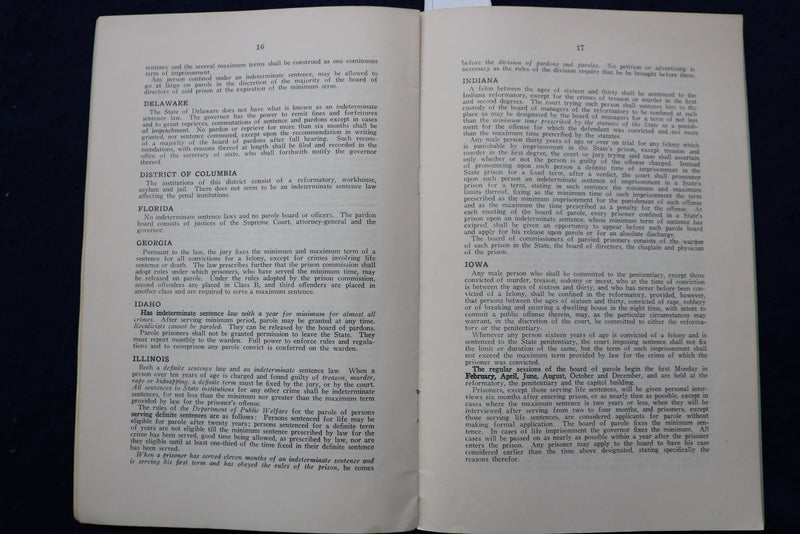 1922 STUDY OF PAROLE LAWS AND METHODS IN THE UNITED STATES SOFTCOVER BOOK- K 916