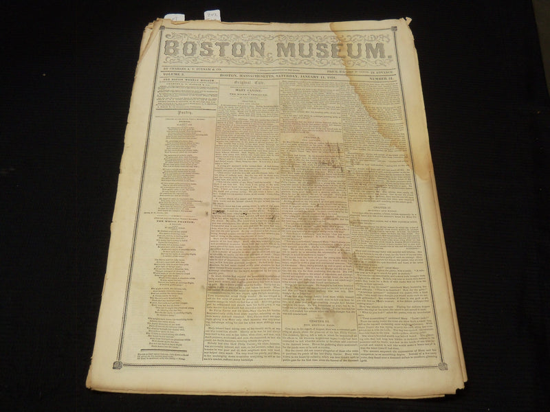 1851 JANUARY 11 THE BOSTON MUSEUM NEWSPAPER - TENNYSON - BARNUM - NP 9036