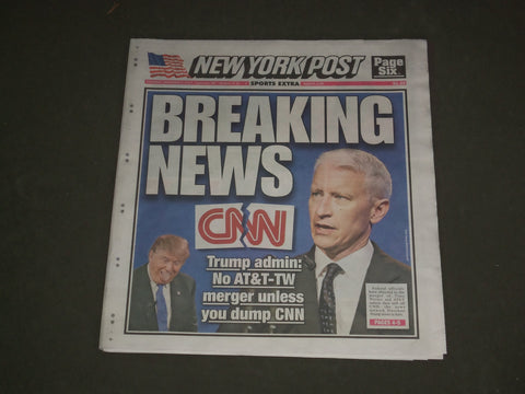 2017 NOVEMBER 9 NEW YORK POST NEWSPAPER - DONALD TRUMP - OPPOSES AT&T-TW MERGER