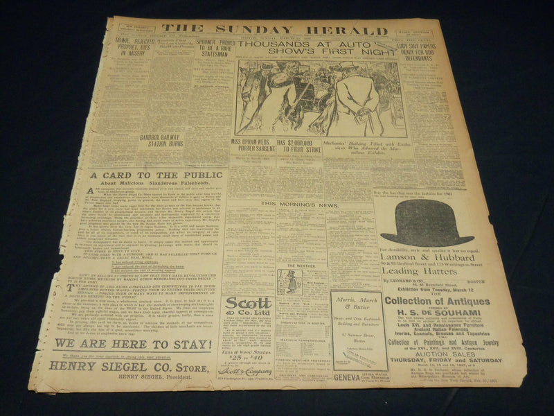 1907 MARCH 10 THE BOSTON HERALD - THOUSANDS AT AUTO SHOW'S FIRST NIGHT - BH 387