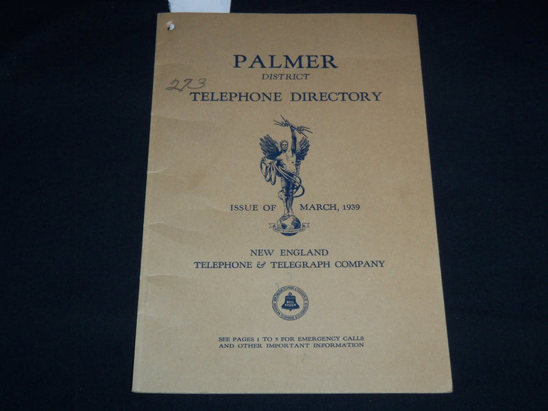 1939 MARCH PALMER DISTRICT TELEPHONE DIRECTORY - MASSACHUSETTS - J 8807