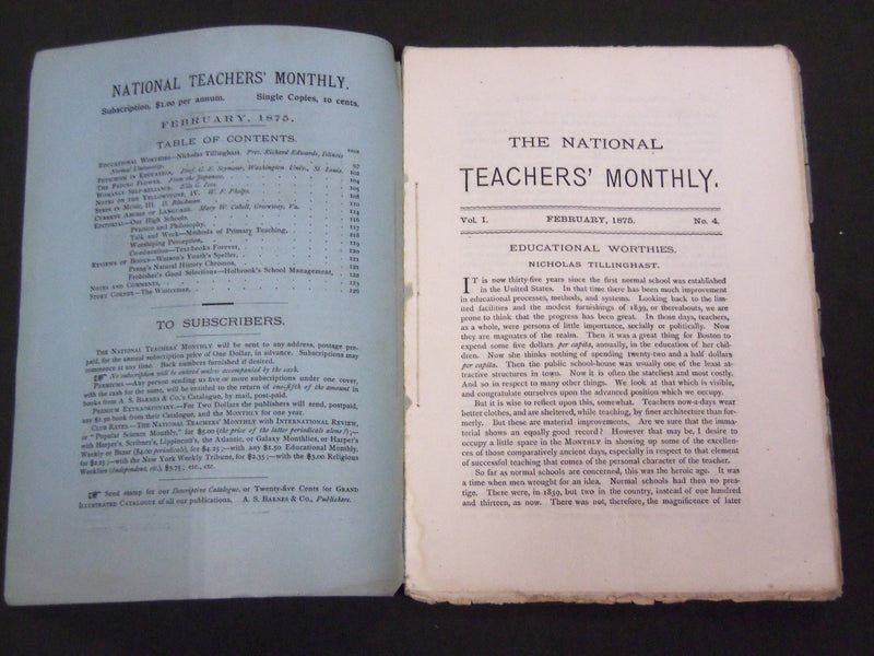 1874-1875 NATIONAL TEACHER'S MONTHLY MAGAZINE LOT OF 4 ISSUES - WR 438