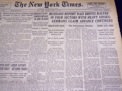 1941 JULY 21 NEW YORK TIMES - RUSSIANS REPORT NAZIS DRIVES HALTED - NT 1362
