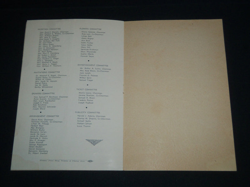 1939 DEC 12 HERMAN BLANK AND RUTH HUEWITZ DINNER COMMITTEE PROGRAM - J 4141