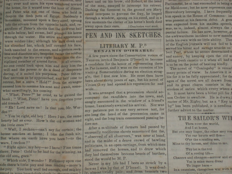 1845 AUGUST 6 & 15 THE SATURDAY EVENING POST - LOT OF 2 - DISRAELI -NP 5064