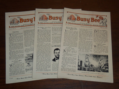 1923-1924 THE BUSY BEE MAGAZINE LOT OF 3 - HOME SAVINGS BANK BOSTON - K 1213
