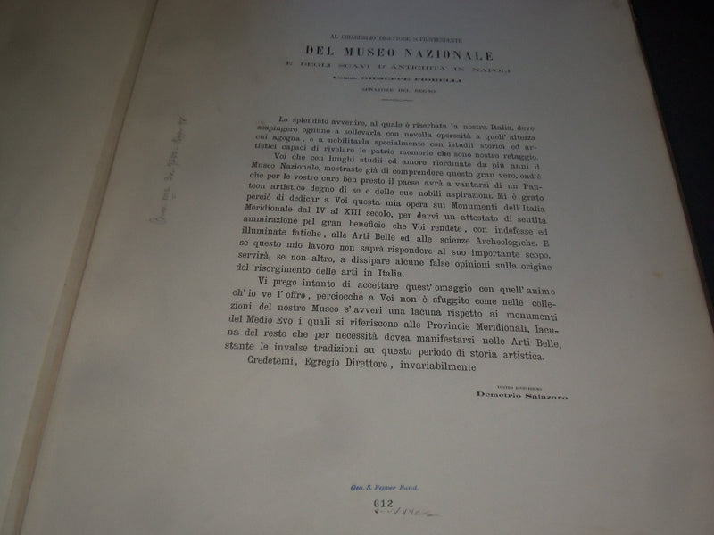 1871 STUDI SUI MONUMENTI DELLA ITALIA MERIDIONALE SALAZARO VOLUME NO. 1 - Z 7