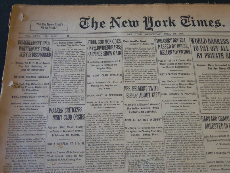 1926 APR 28 NEW YORK TIMES - DISAGREEMENT ENDS WHITTEMORE TRIAL - NT 5577