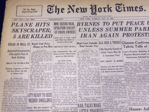 1946 MAY 21 NEW YORK TIMES - PLANE HITS SKYSCRAPER 5 ARE KILLED - NT 844