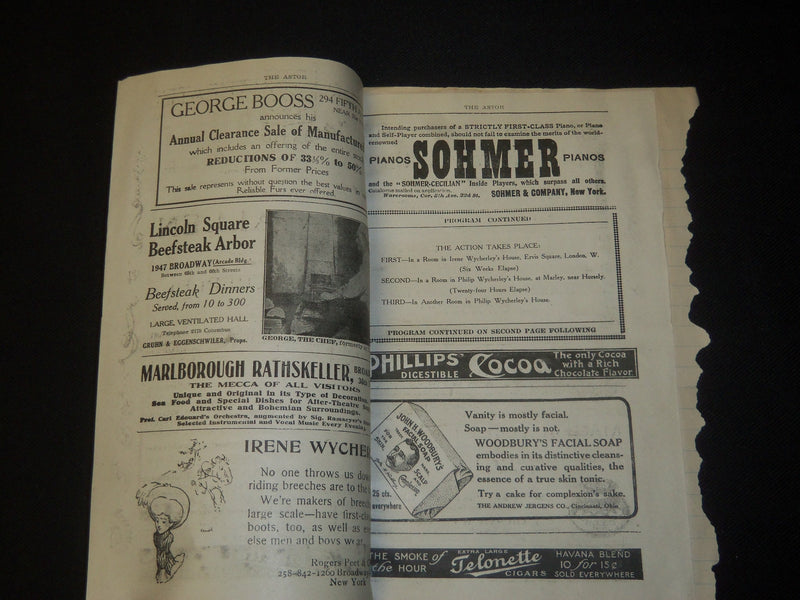 1909 ARTHUR BYRON CUT SIGNATURE & IRENE WYCHERLEY THEATRE PROGRAM - J 5513