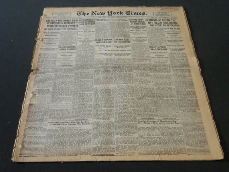 1927 MARCH 16 NEW YORK TIMES - AMERICAN DESTROYER FIRES ON CHINESE - NT 6398