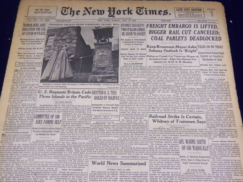 1946 MAY 12 NEW YORK TIMES - TO SCANINI CONDUCTS LA SCALA REOPENING - NT 2327