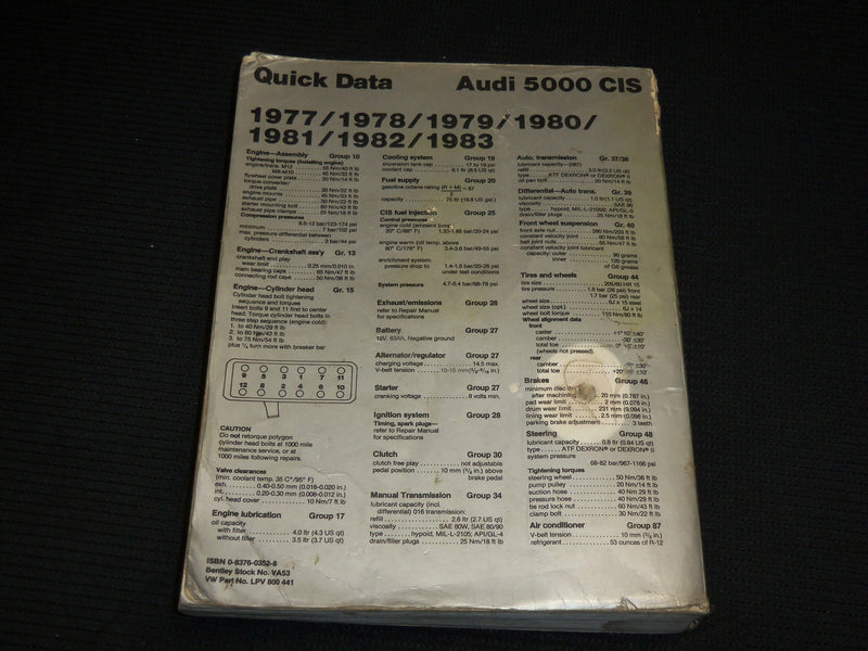 1983 AUDI 5000 FACTORY REPAIR MANUAL 1977-1983 - STANDARD & TURBOCHARGED- R 720D