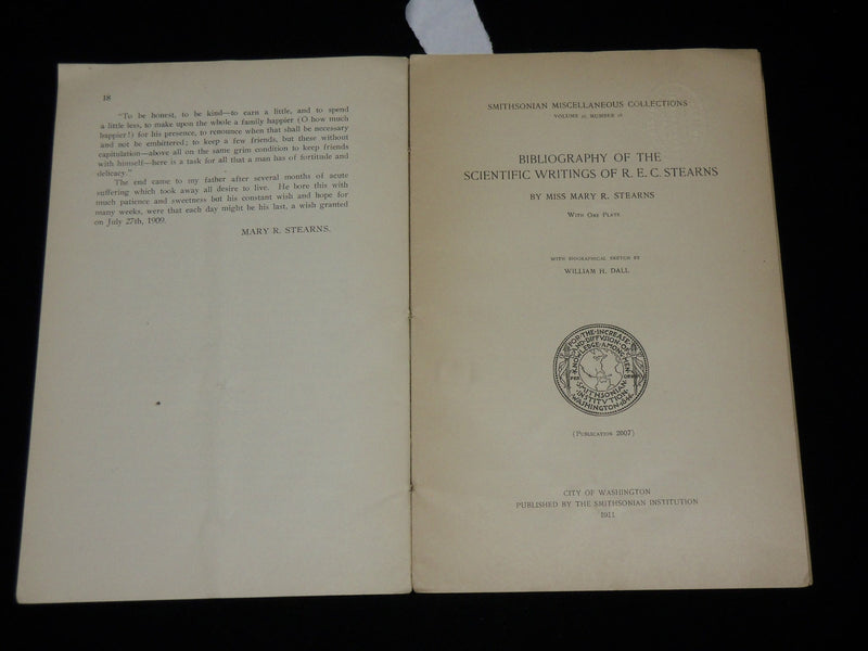 1911 ROBERT EDWARDS CARTER STEARNS BIBLIOGRAPHY SOFTCOVER BOOK - J 6520