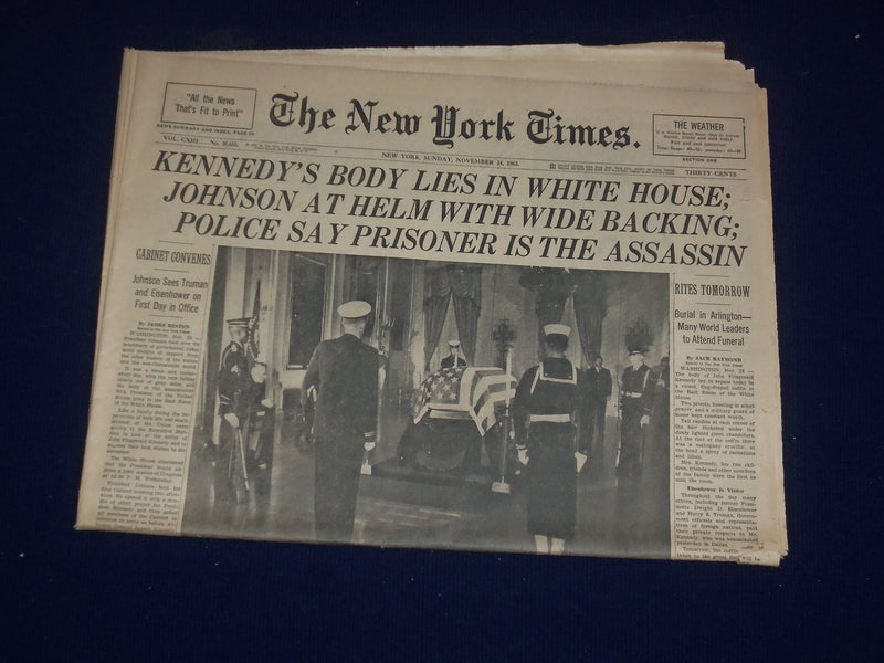 1963 NOVEMBER 24 THE NEW YORK TIMES - KENNEDY BODY LIES IN WHITE HOUSE - NP 2997