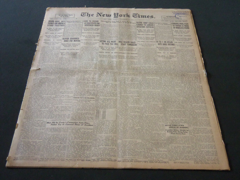 1921 NOVEMBER 8 NEW YORK TIMES - 10 TO 1 ON HYLAN-ODDS RECORD - NT 6151