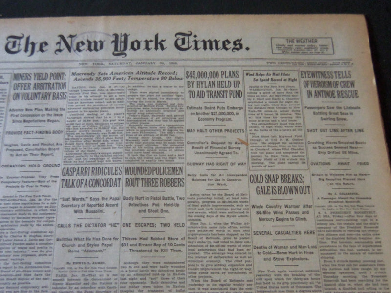 1926 JANUARY 30 NEW YORK TIMES - HEROISM OF CREW IN ANTINOE RESCUE - NT 5615