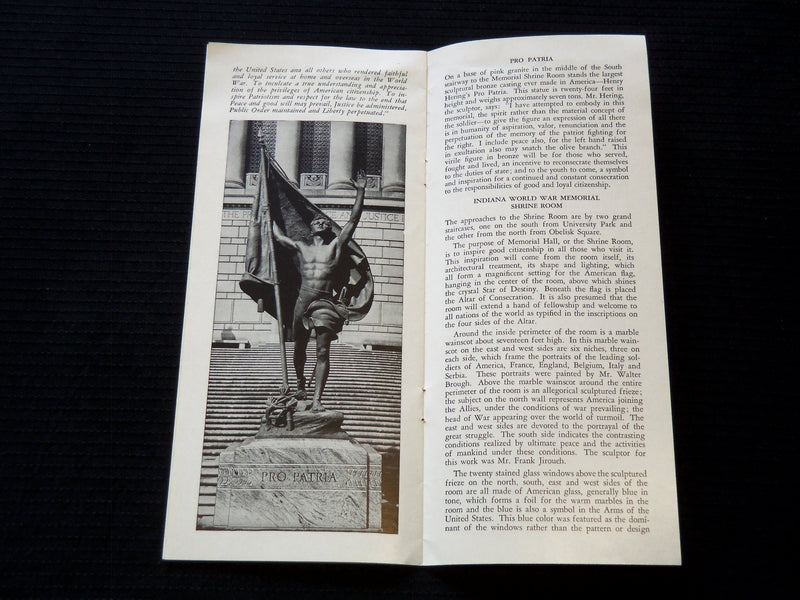 1940 THE INDIANA WORLD WAR MEMORIAL BROCHURE - INDIANAPOLIS IN - J 7228