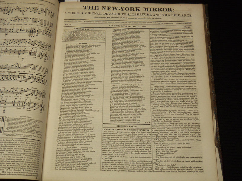1831-1832 NEW YORK MIRROR AND LADIES GAZETTE BOUND VOLUME - R 89H