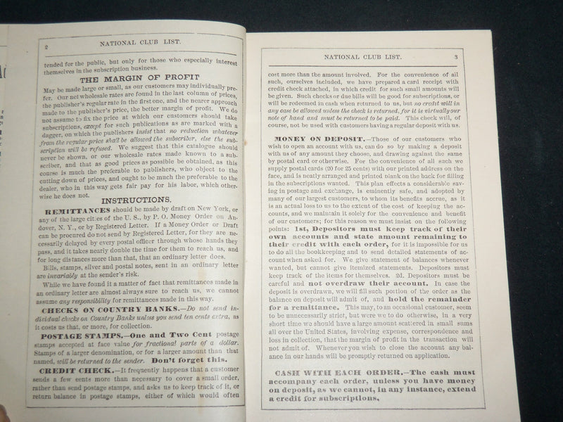 1884 NATIONAL CLUB LIST BOOK - NEWSPAPERS & MAGAZINES AT WHOLESALE RATES- J 6761