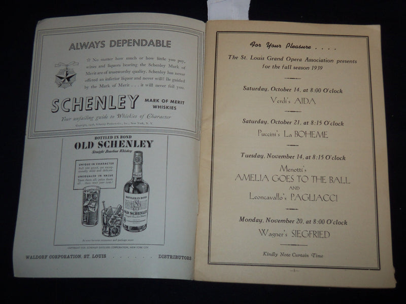 1939 ST. LOUIS GRAND OPERA ASSOCIATION PROGRAM - FALL SEASON - J 9047