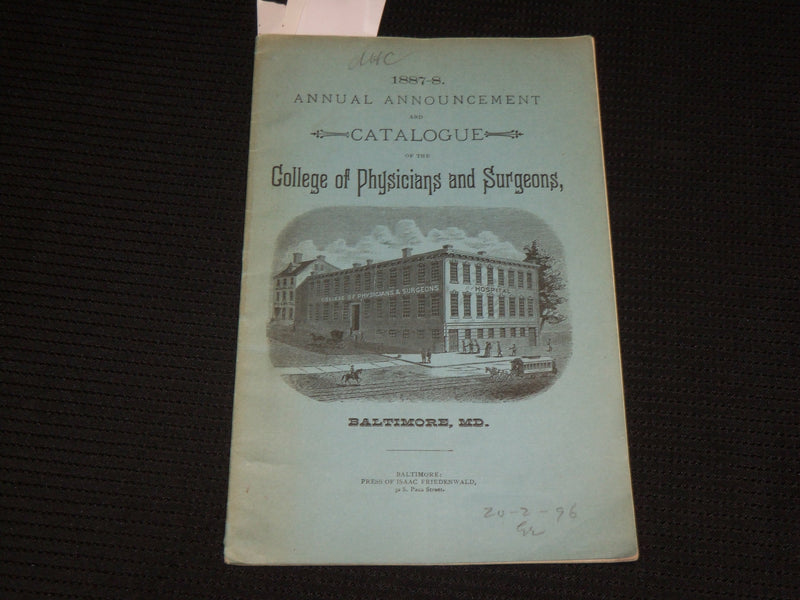 1887-1888 COLLEGE OF PHYSICIANS AND SURGEONS CATALOGUE - J 6869