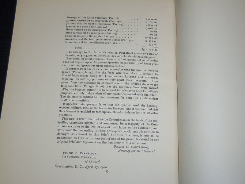 1906 BEFORE THE SPANISH TREATY CLAIMS COMMISSION BRIEF FOR CLAIMANT BOOK- J 9811