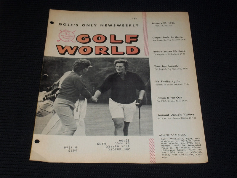 1966 JANUARY 21 GOLF WORLD MAGAZINE - KATHY WITWORTH FRONT COVER - E 7261