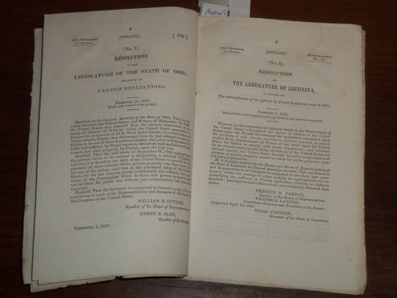 1843 ADDRESS OF CLAIMANTS INDEMNITY FOR SPOILATIONS BY THE FRENCH - K 1201