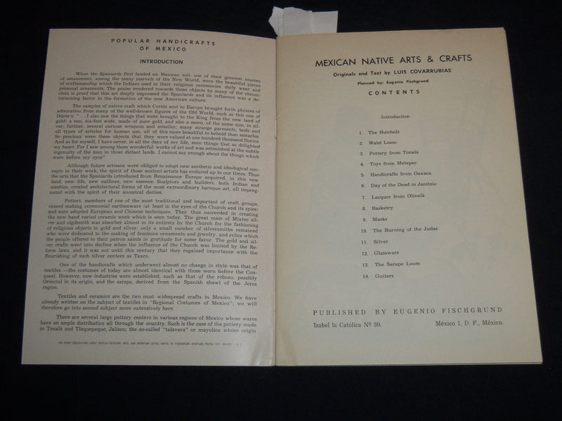 1960'S MEXICAN NATIVE ARTS & CRAFTS BOOK BY LUIS COVARRUBIAS - J 8550