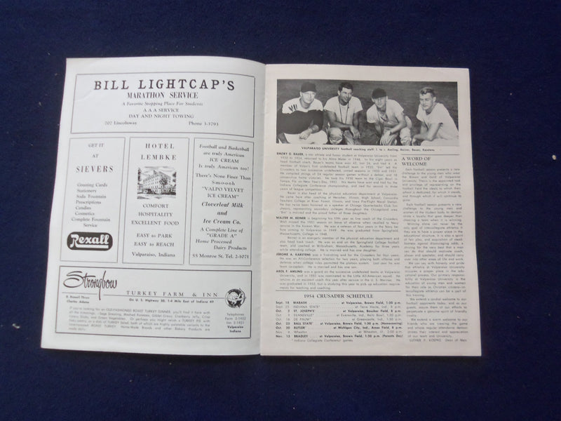 1954 OCTOBER 2 COLLEGE FOOTBALL PROGRAM - ST. JOSEPH'S VS. VALPARAISO - J 8445