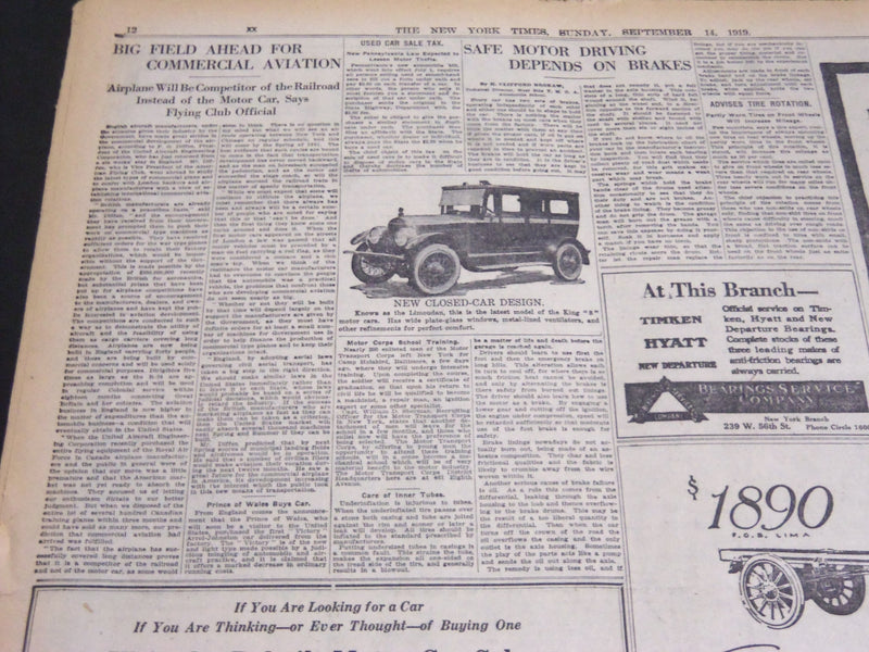 1919 SEPT 14 NY TIMES ARTICLES & DRAMA - VASTNESS OF HOOVER'S WORK - NT 7103