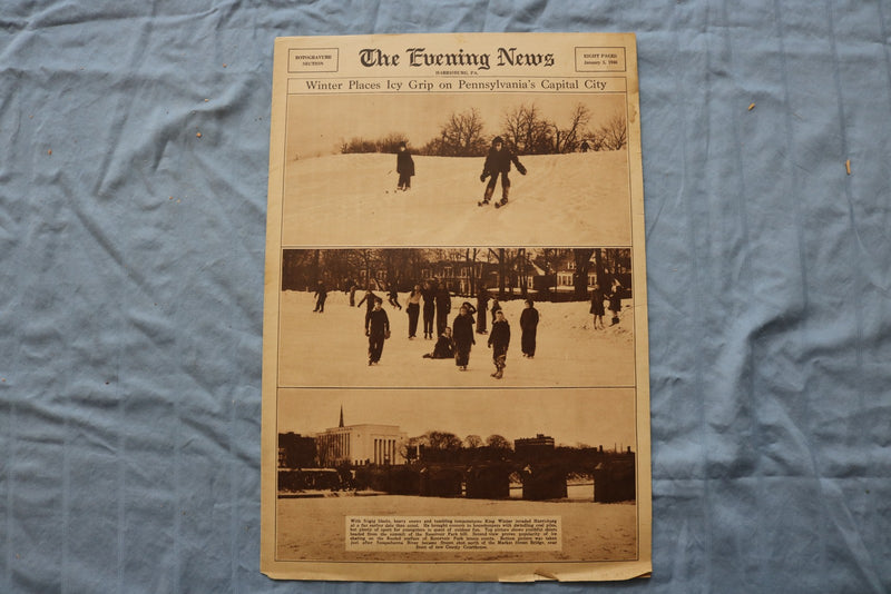 1946 JANUARY 5 THE EVENING NEWS NEWSPAPER - ICY GRIP ON HARRISBURG - NP 9219