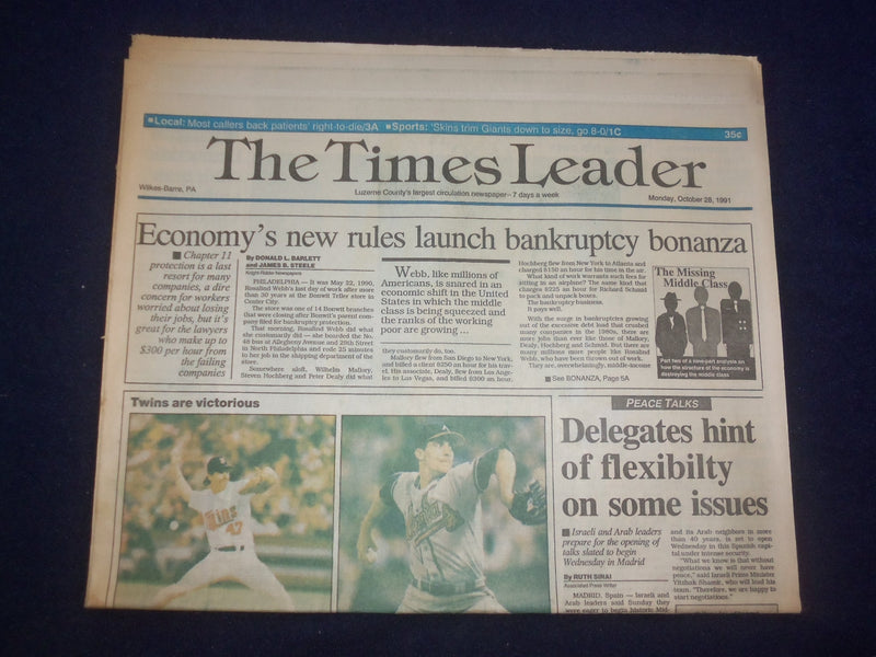 1991 OCT 28 WILKES-BARRE TIMES LEADER - ISRAELI AND ARAB LEADERS TALKS - NP 8099