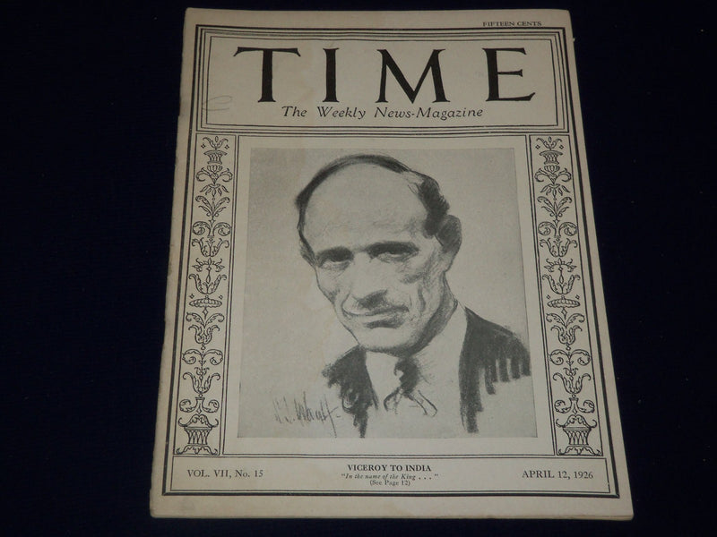 1926 APRIL 12 TIME MAGAZINE - LORD IRWIN VICEROY TO INDIA COVER - T 29